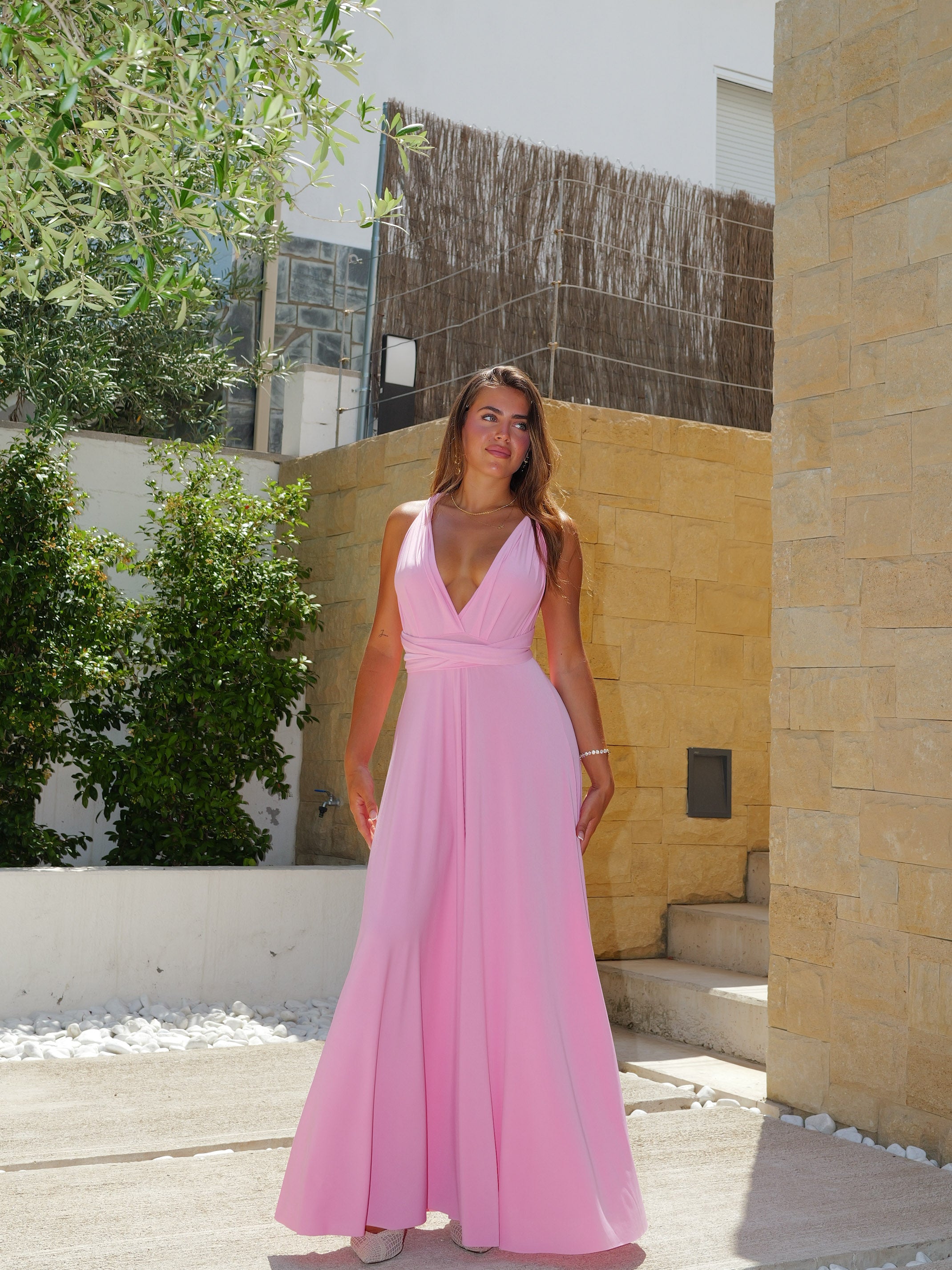 Robe longue multi rose