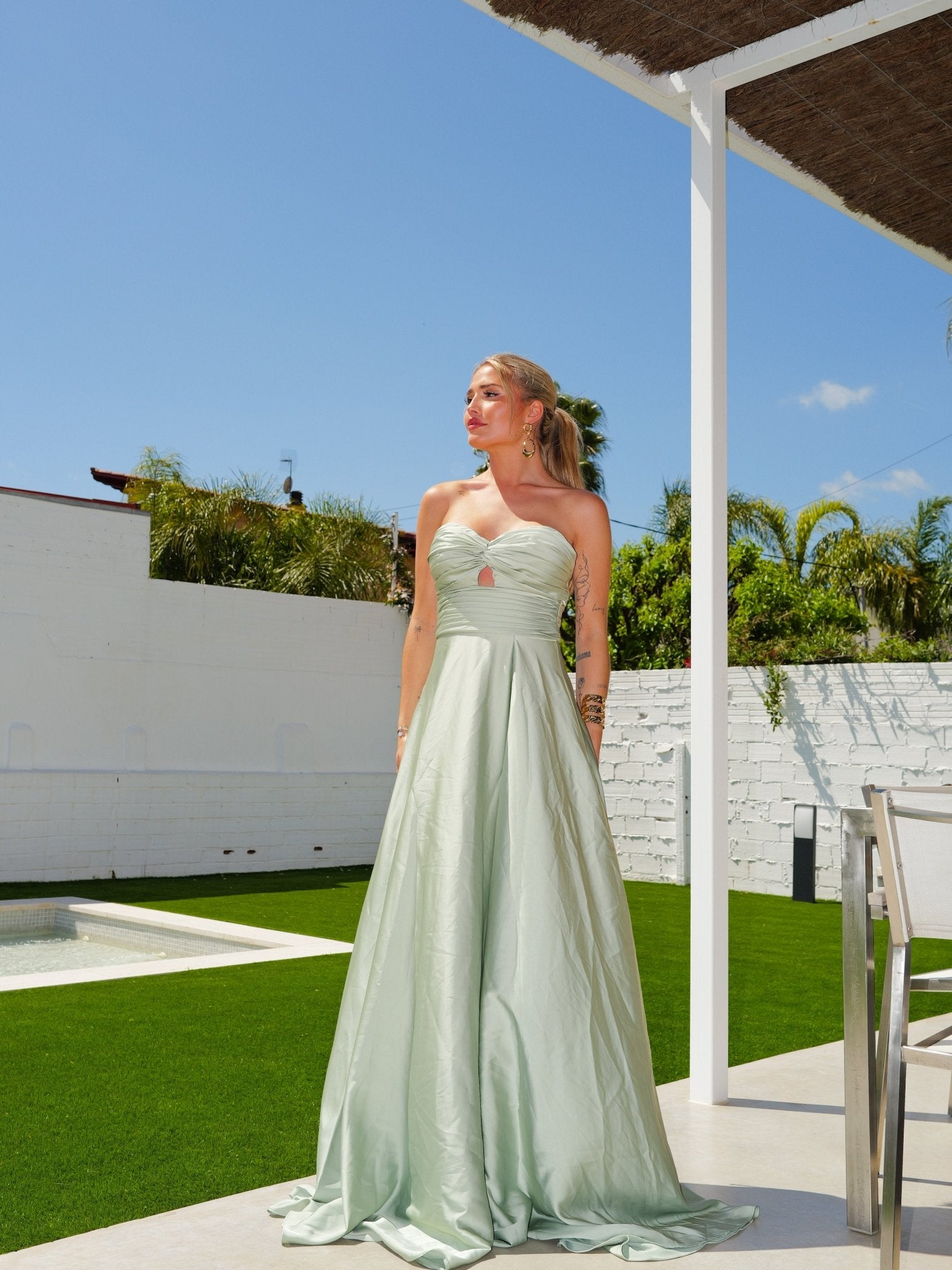 Vestido corsé tablas nudo menta - SORELLAS