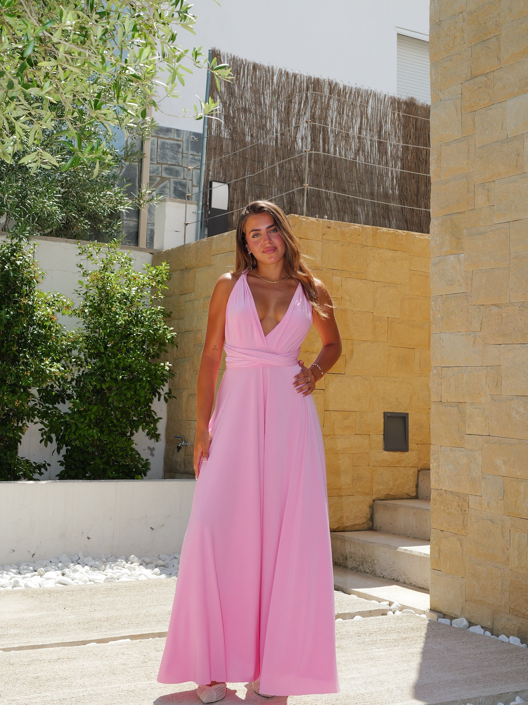 Robe longue multi rose
