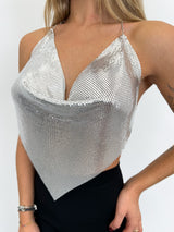 Crop top brillante triangulo plata