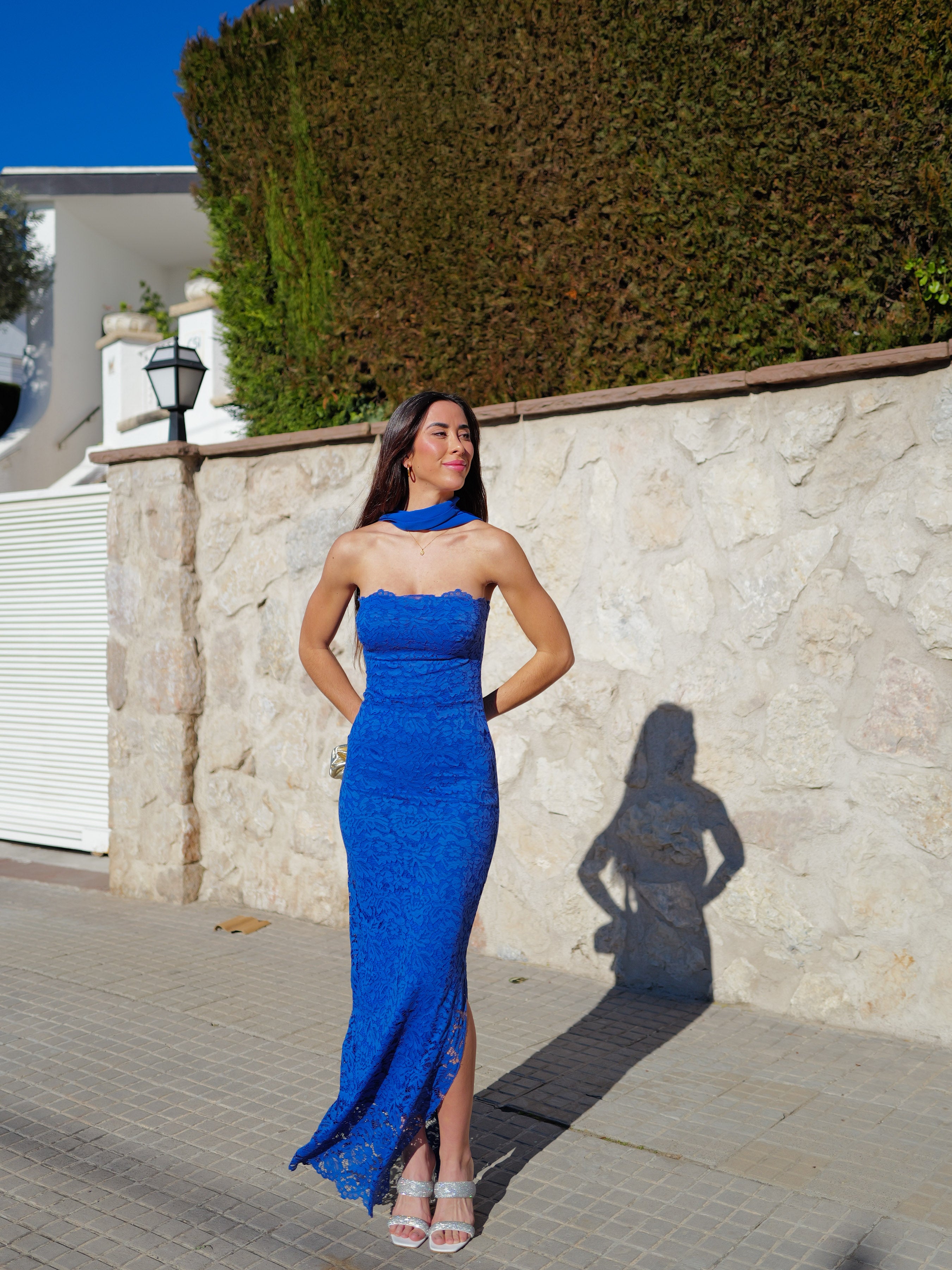 Vestido encaje choker azul