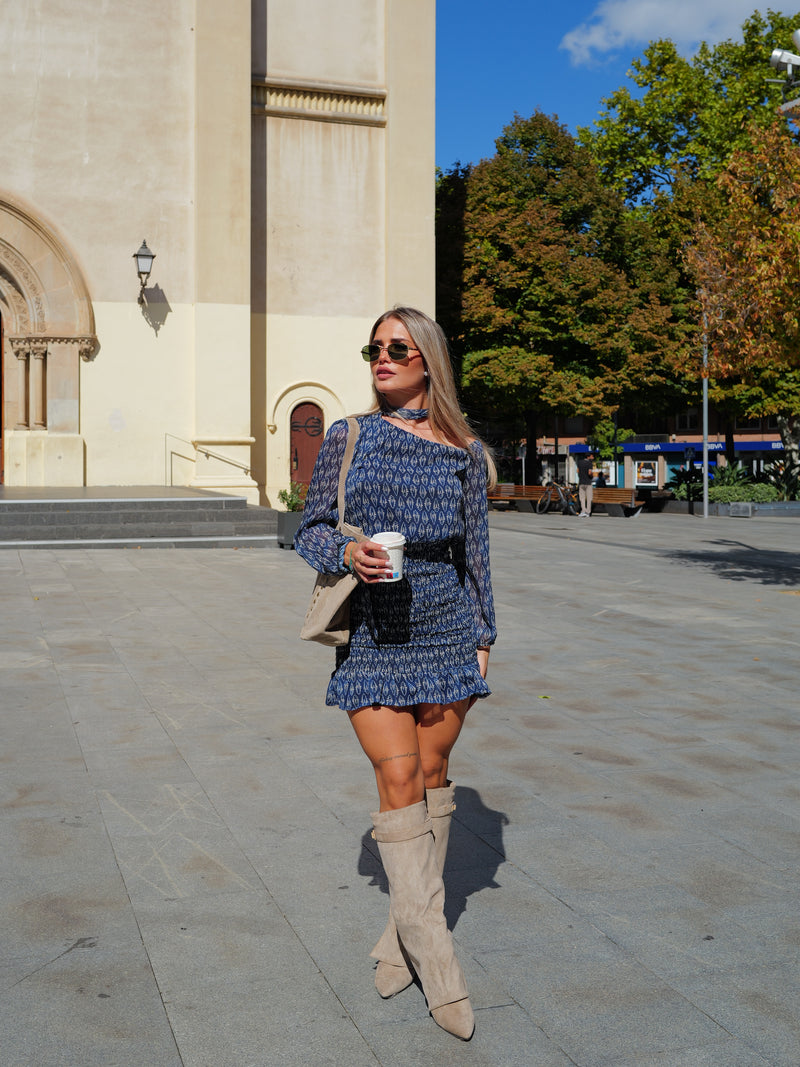 Vestido mini nido choker azul