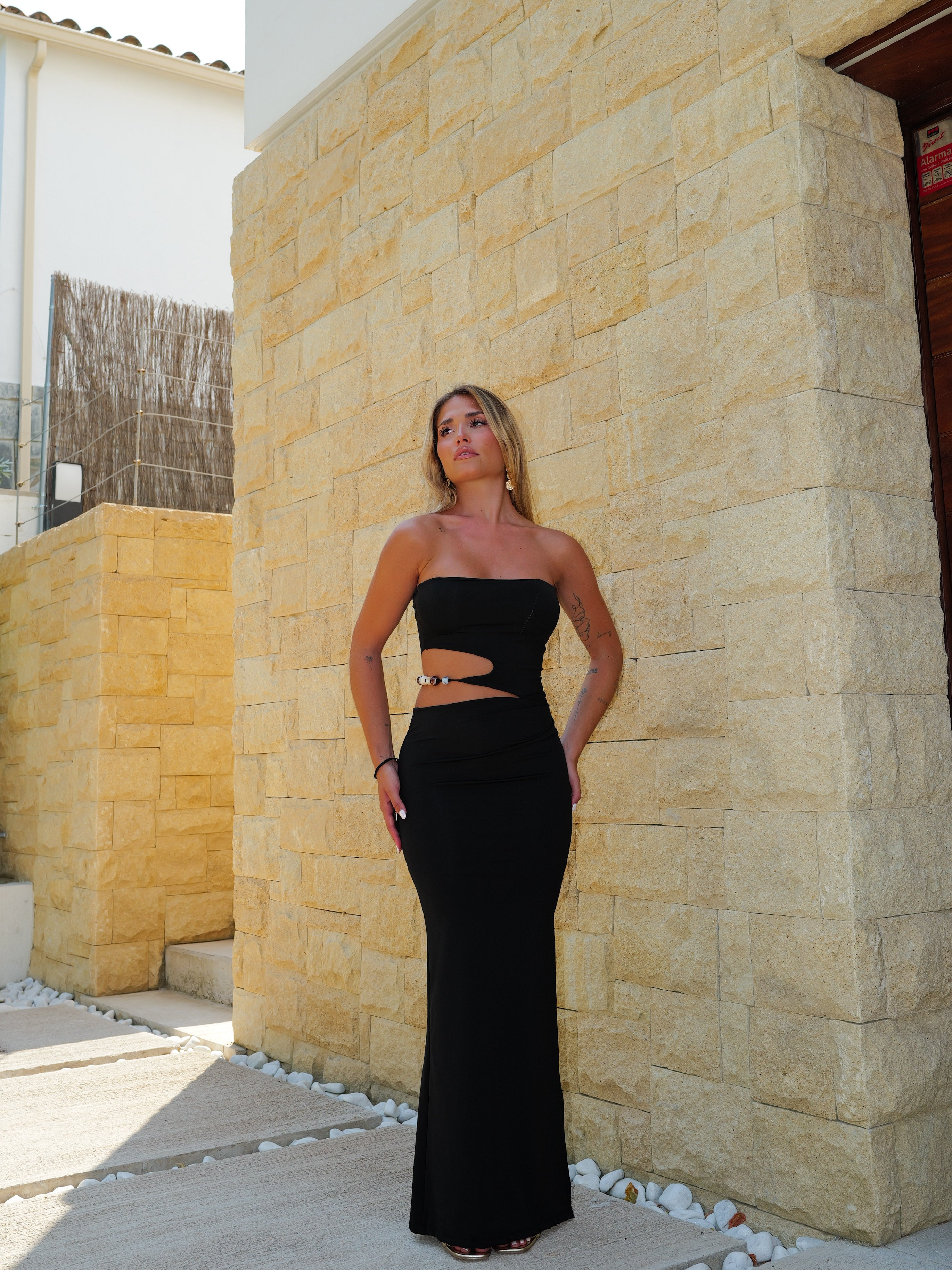 Vestido palabra abalorios negro