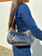 Bolso baguette hebillas plateado