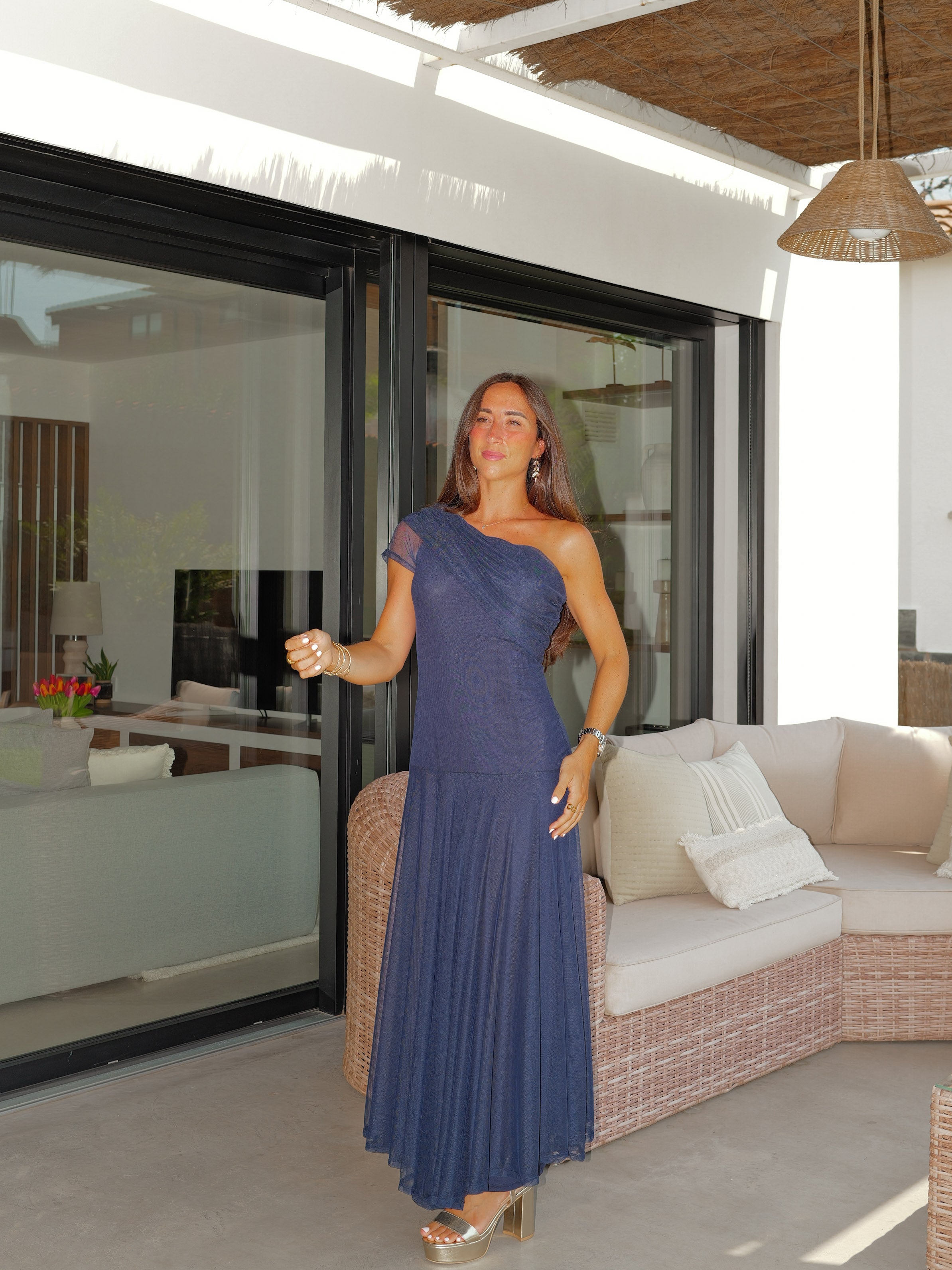 Vestido midi vuelo tulle marino