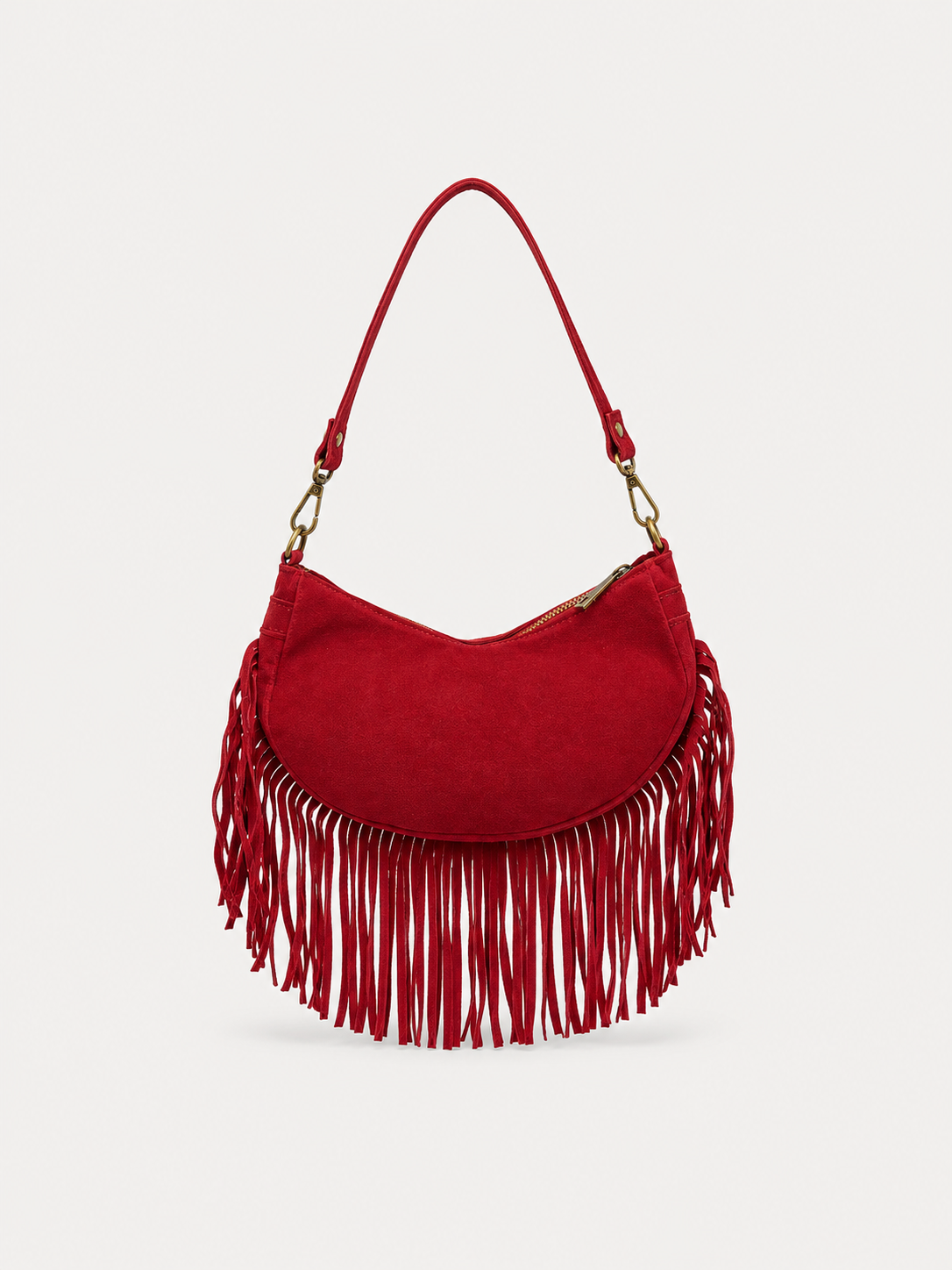 Bolsa com franjas em pele vermelha