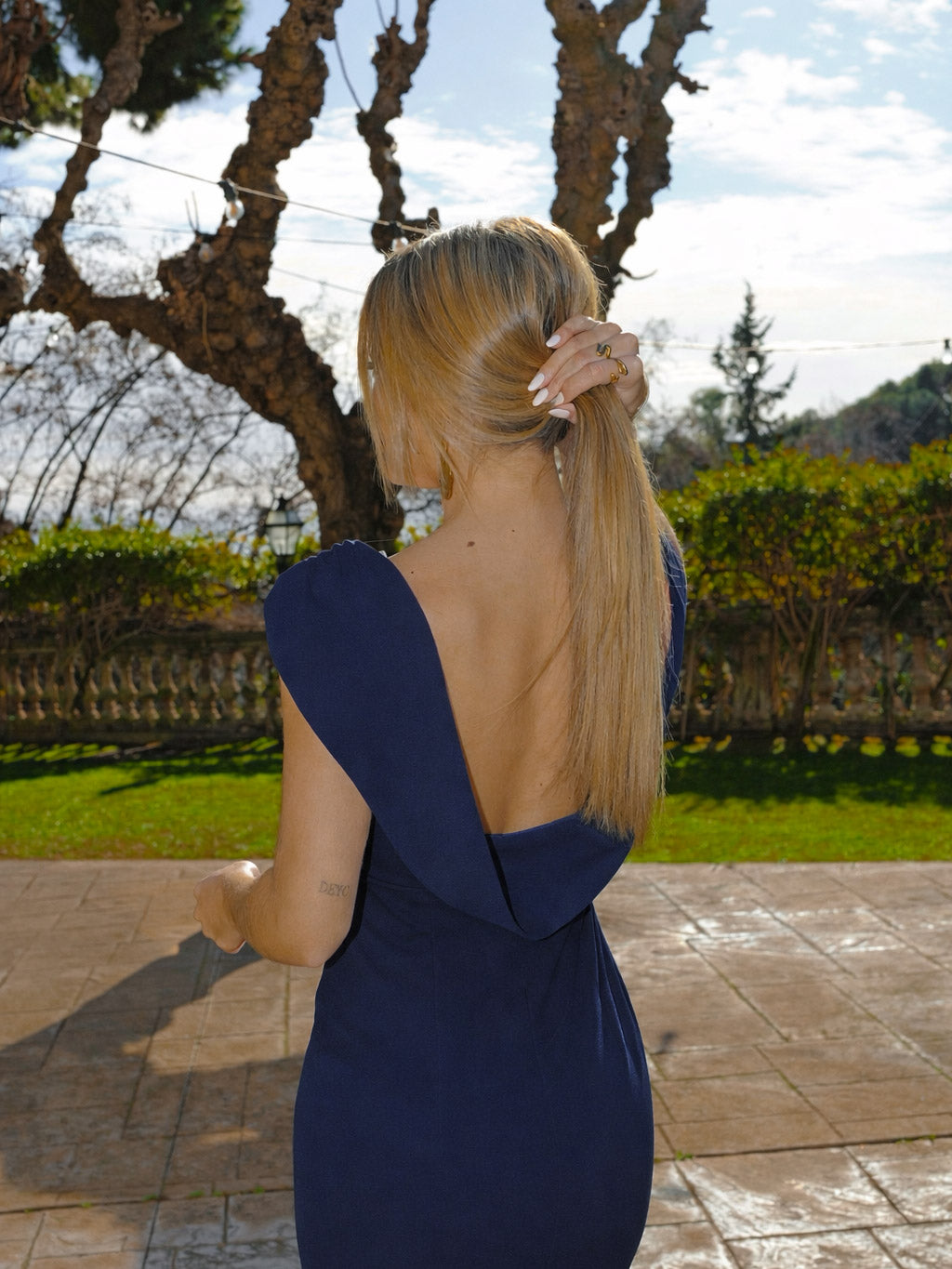 Vestido tulle doble cascada marino