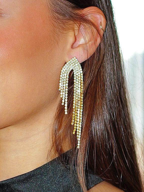 Pendientes triángulo brillos dorado