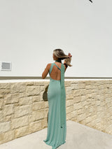 Vestido frunce choker espalda menta