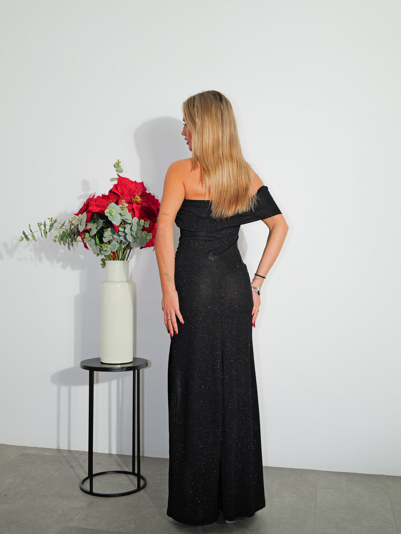 Vestido asim lurex bardot negro