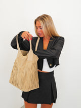 Bolso ante flecos beige