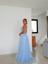 Vestido corse pico tulle celeste