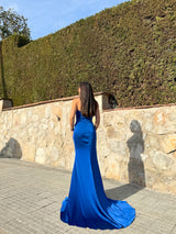 Vestido palabra picos raso azul