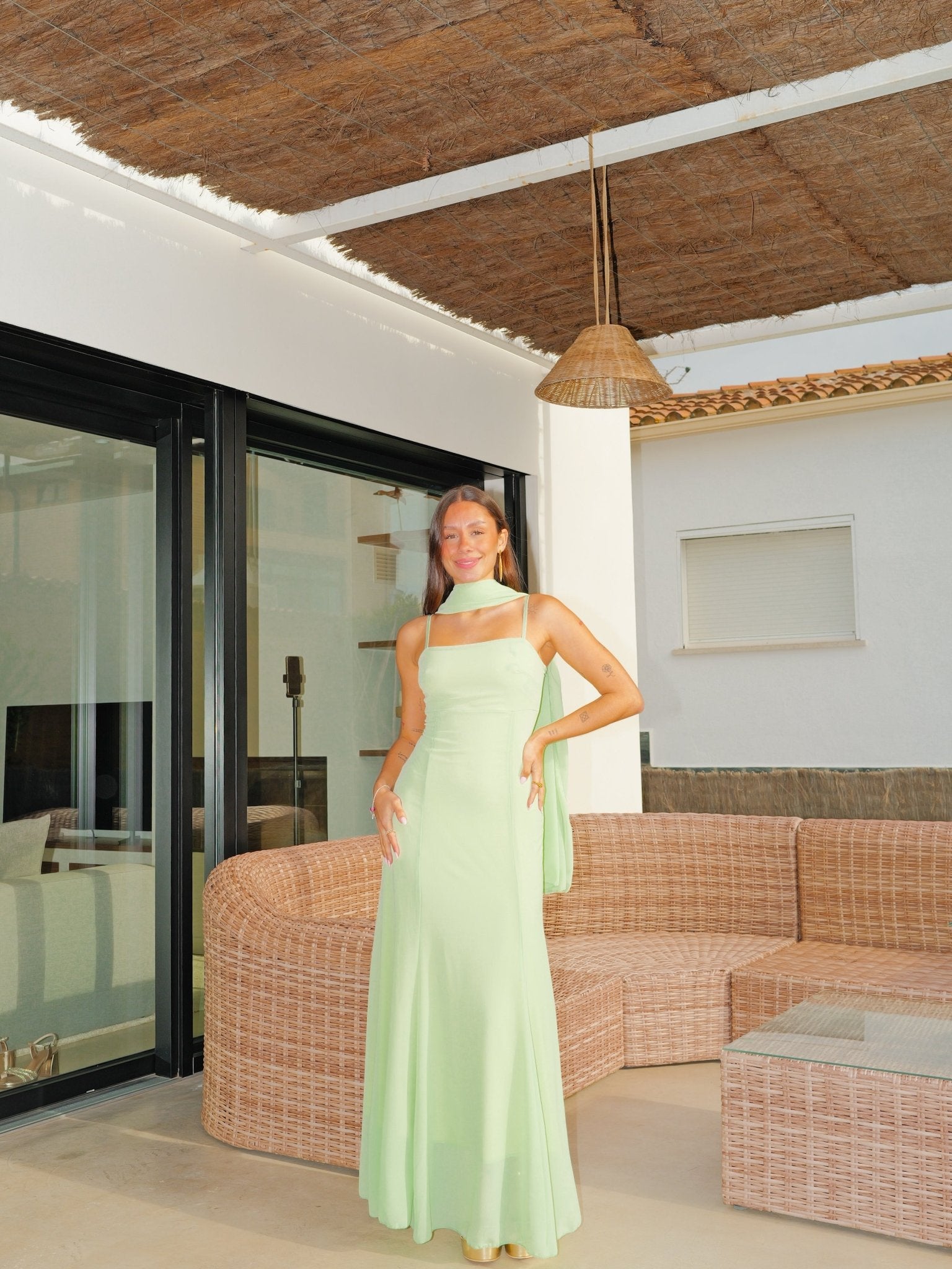 Vestido largo capa georgette menta - SORELLAS