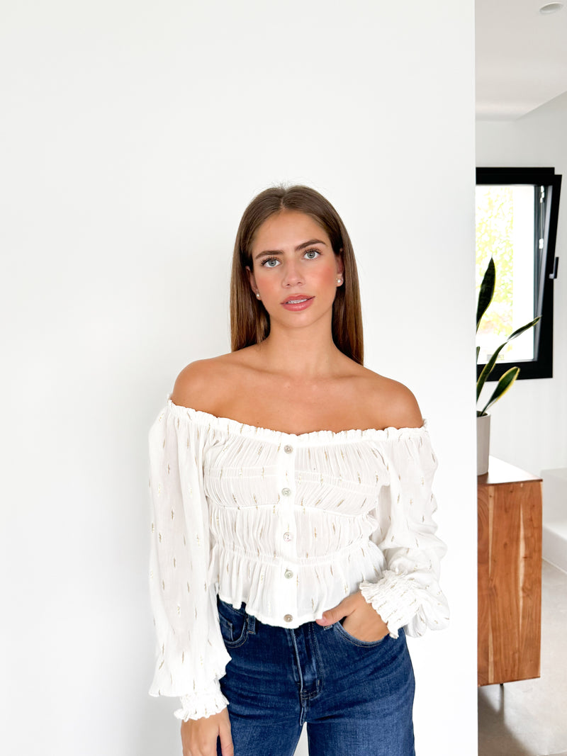 Blusa palabra botones blanco