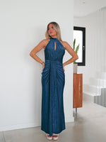 Vestido lurex halter ovalo azul