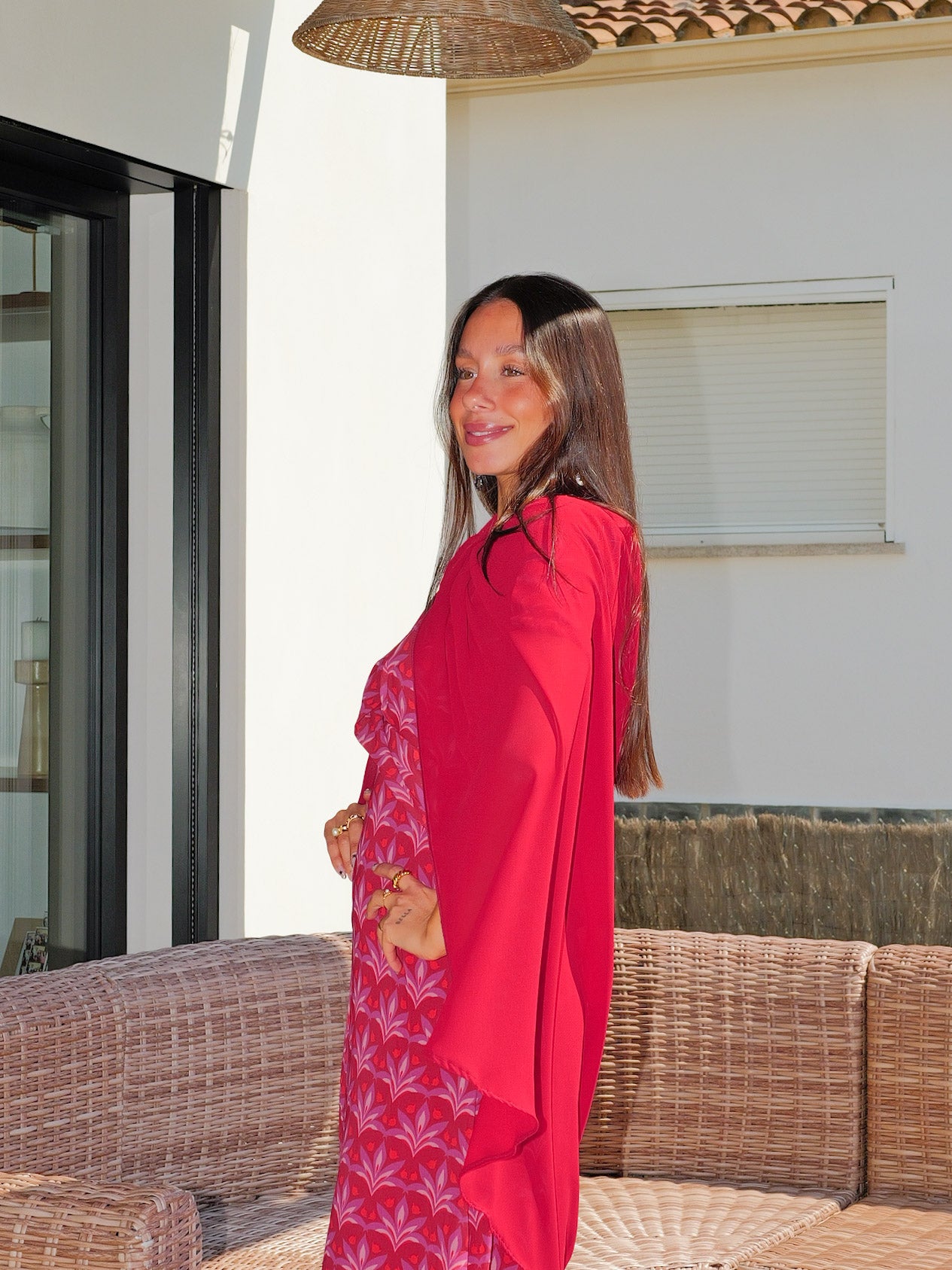 Capa gasa larga botón burdeos