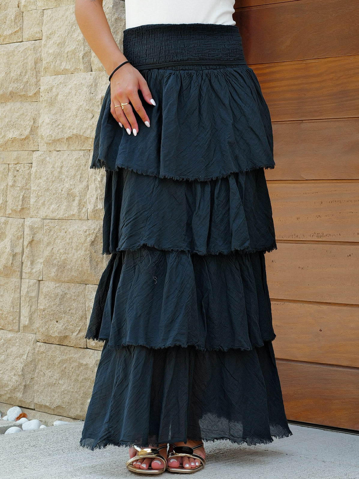 Falda fluida volantes negro