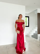 Vestido ballenas raso rojo