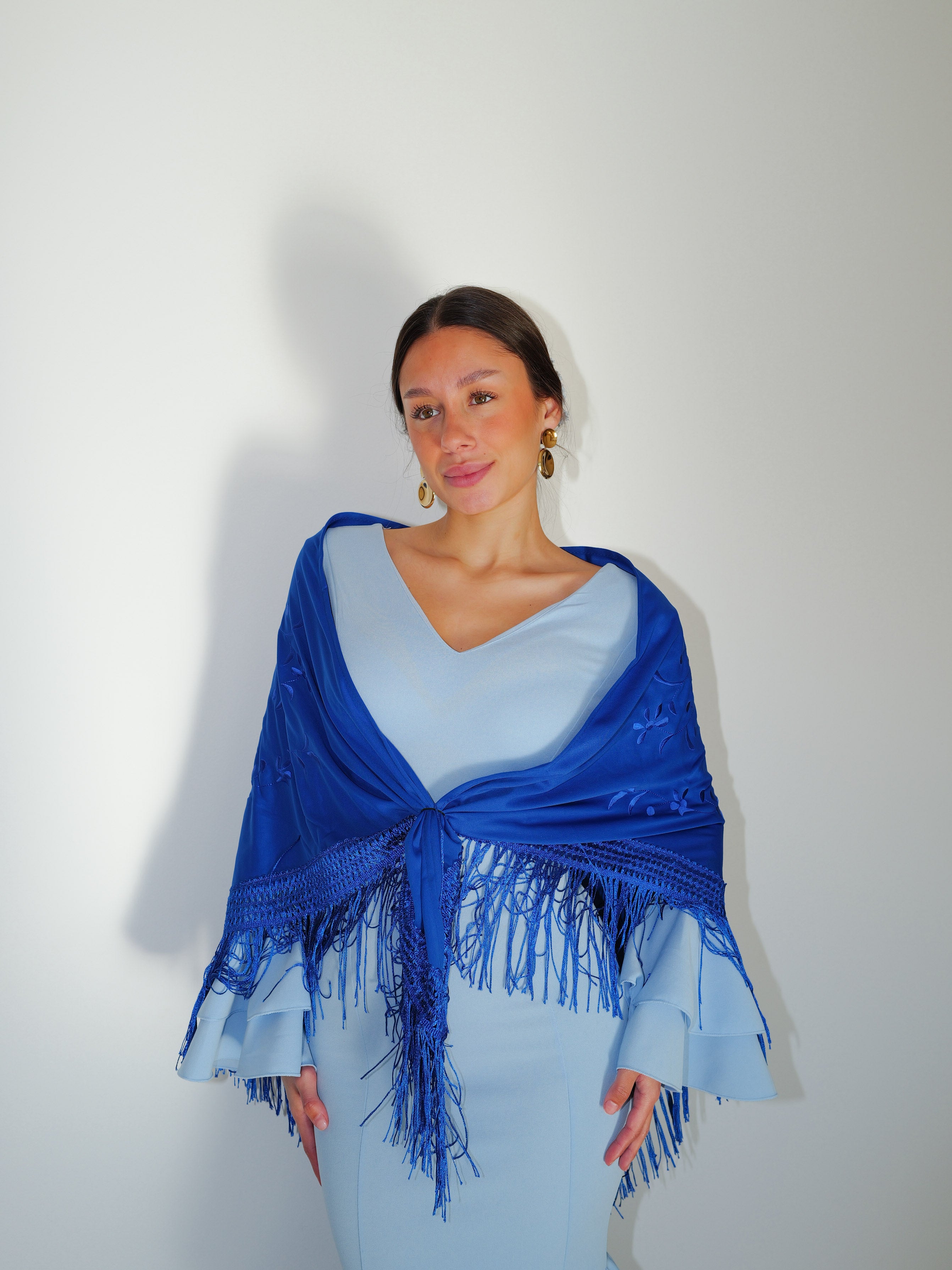 Traje flamenca volantes celeste