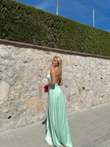 Vestido halter raso menta