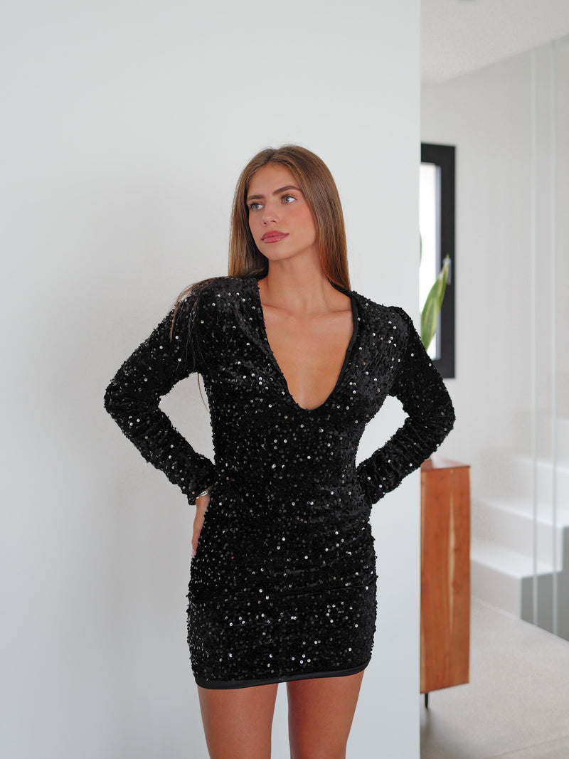 Vestido pico velvet glitter negro