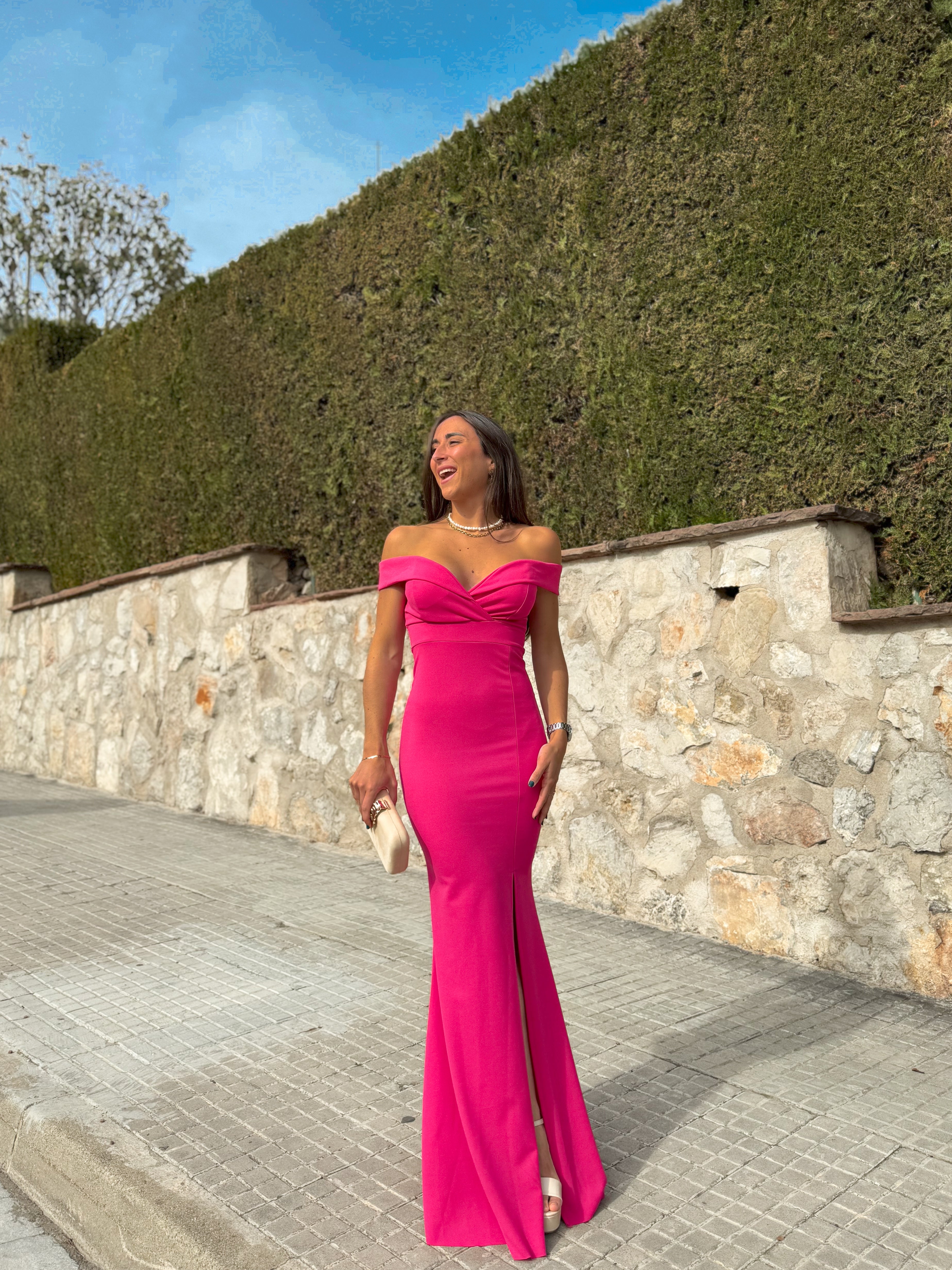 Vestido barco sirena fucsia