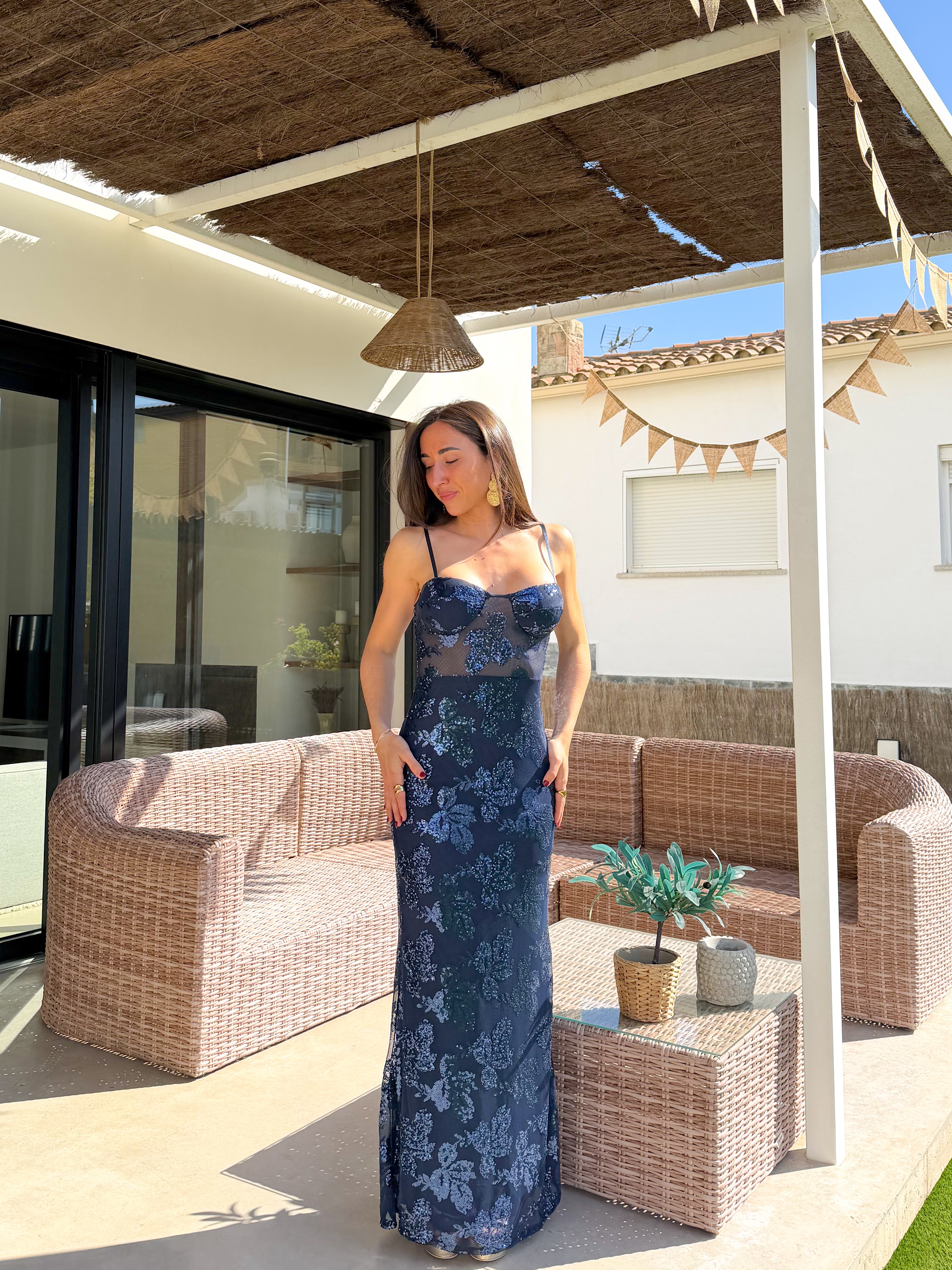 Vestido corsé detalles marino