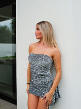 Vestido glitter volante velvet gris