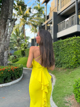 Vestido largo cola amarillo