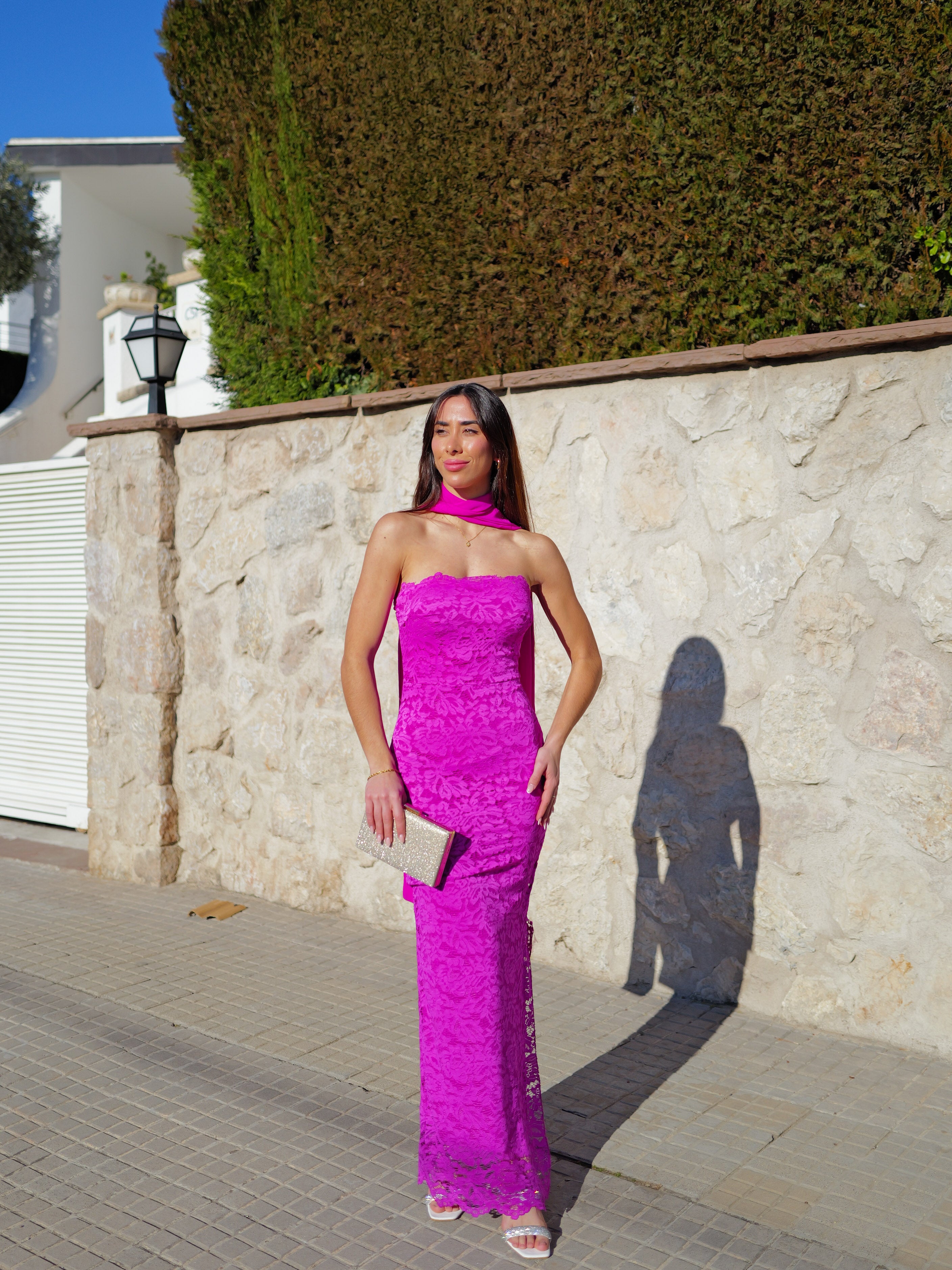 Vestido encaje choker rosa