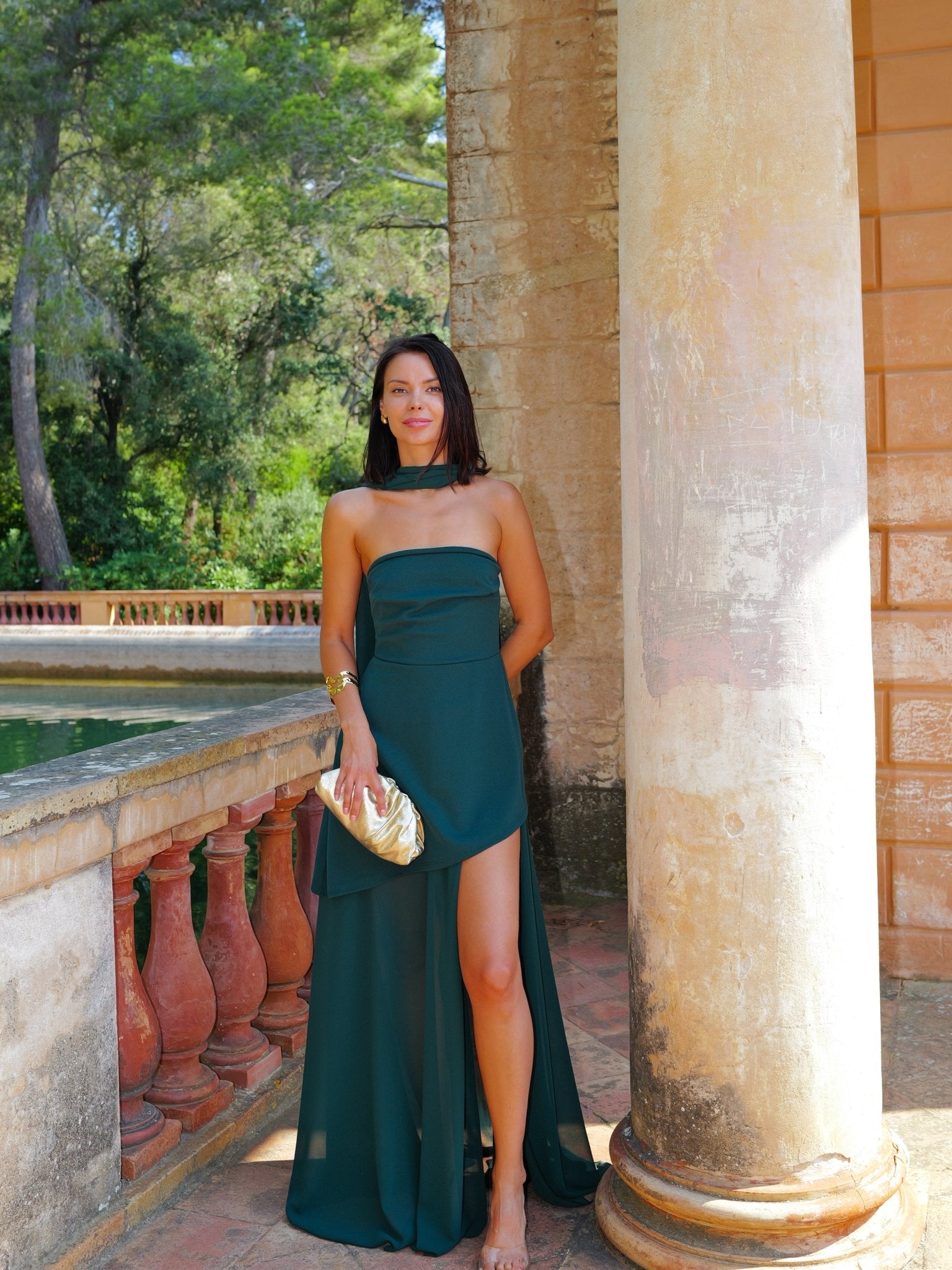 Robe col roulé jupe en mousseline coupe trapèze - SORELLAS