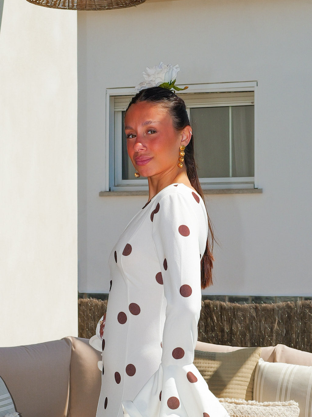 Traje flamenca volantes pico lunares blanco