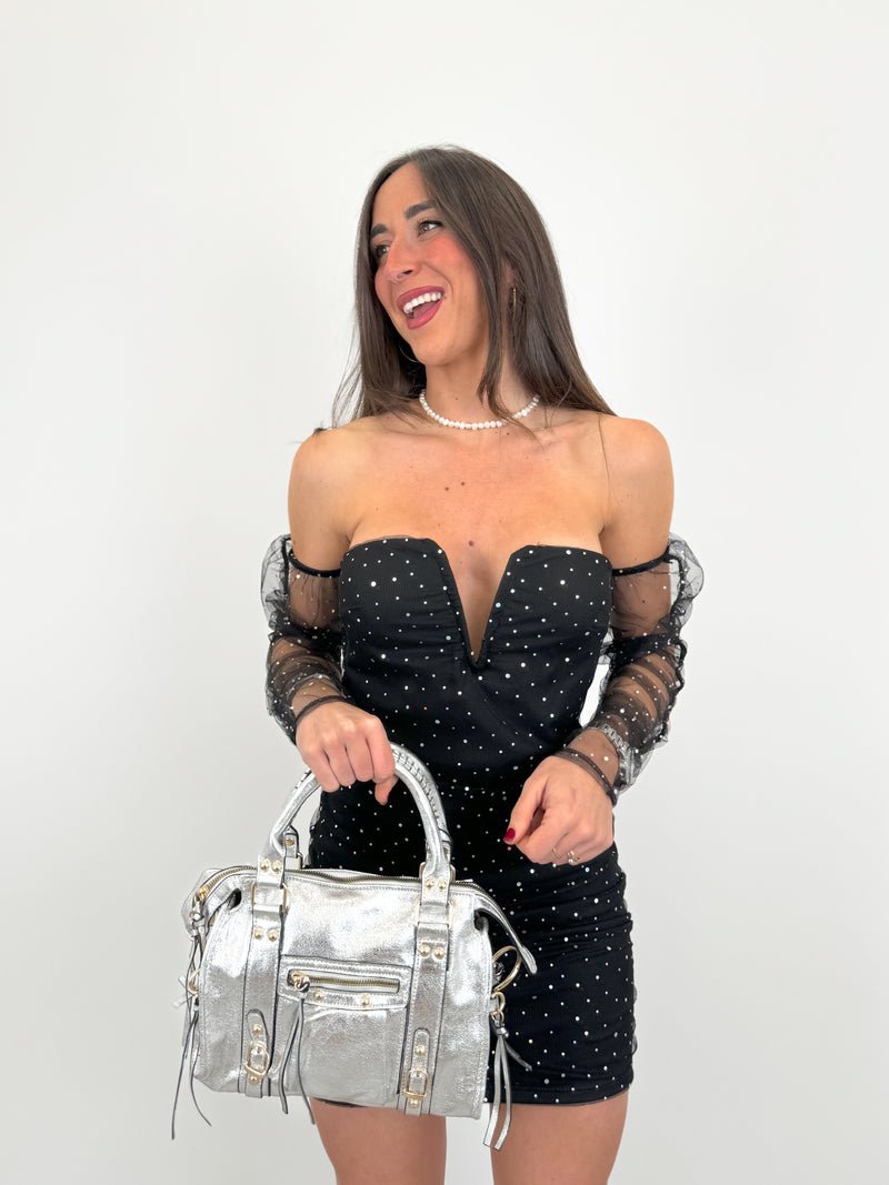 Bolso maxi hebillas vegano plata