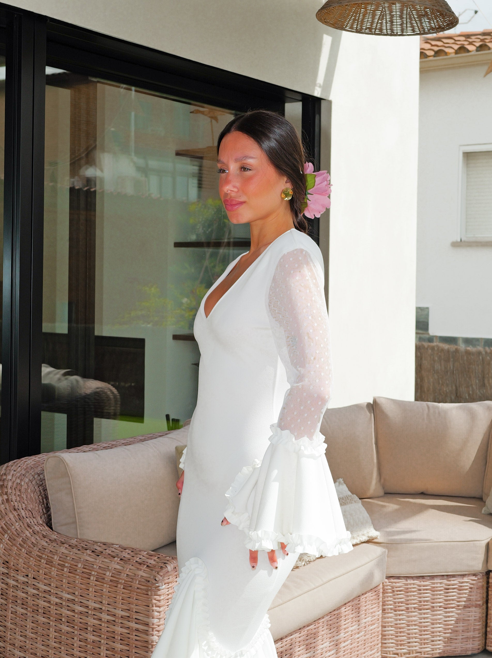 Traje flamenca mangas lunares tulle blanco