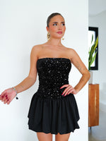 Vestido mini glitter palabra pomposo negro