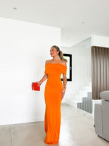 Vestido bardot espalda naranja