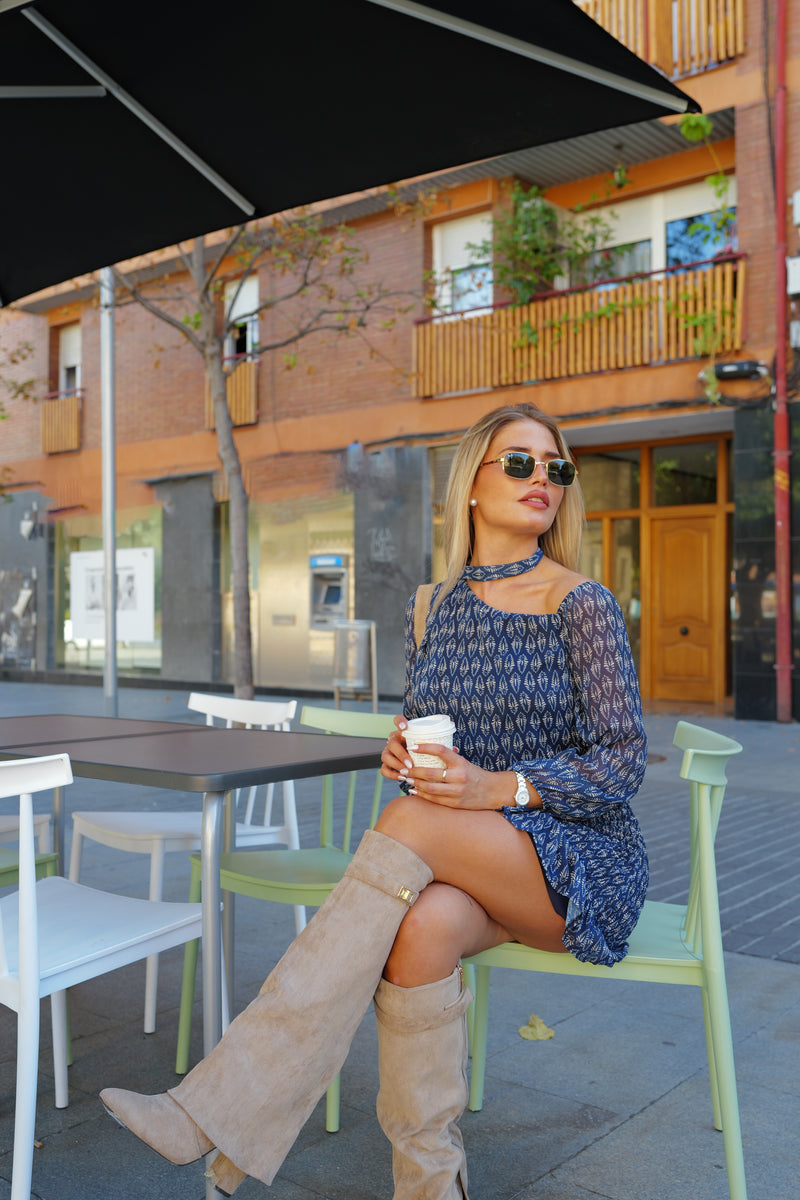 Vestido mini nido choker azul