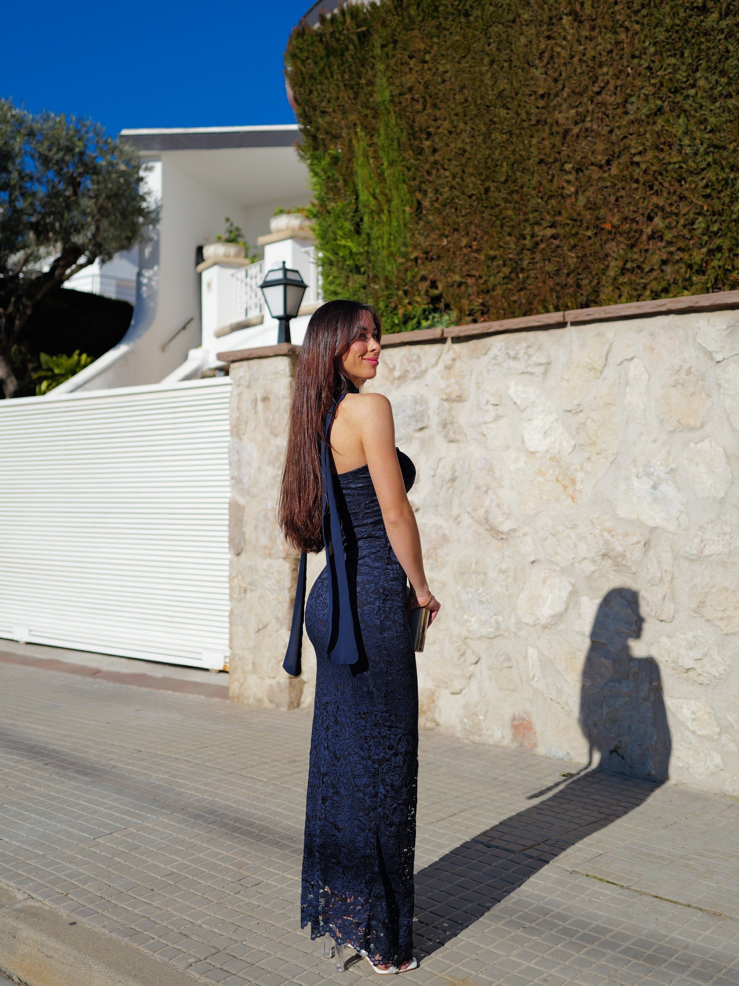 Vestido encaje choker marino