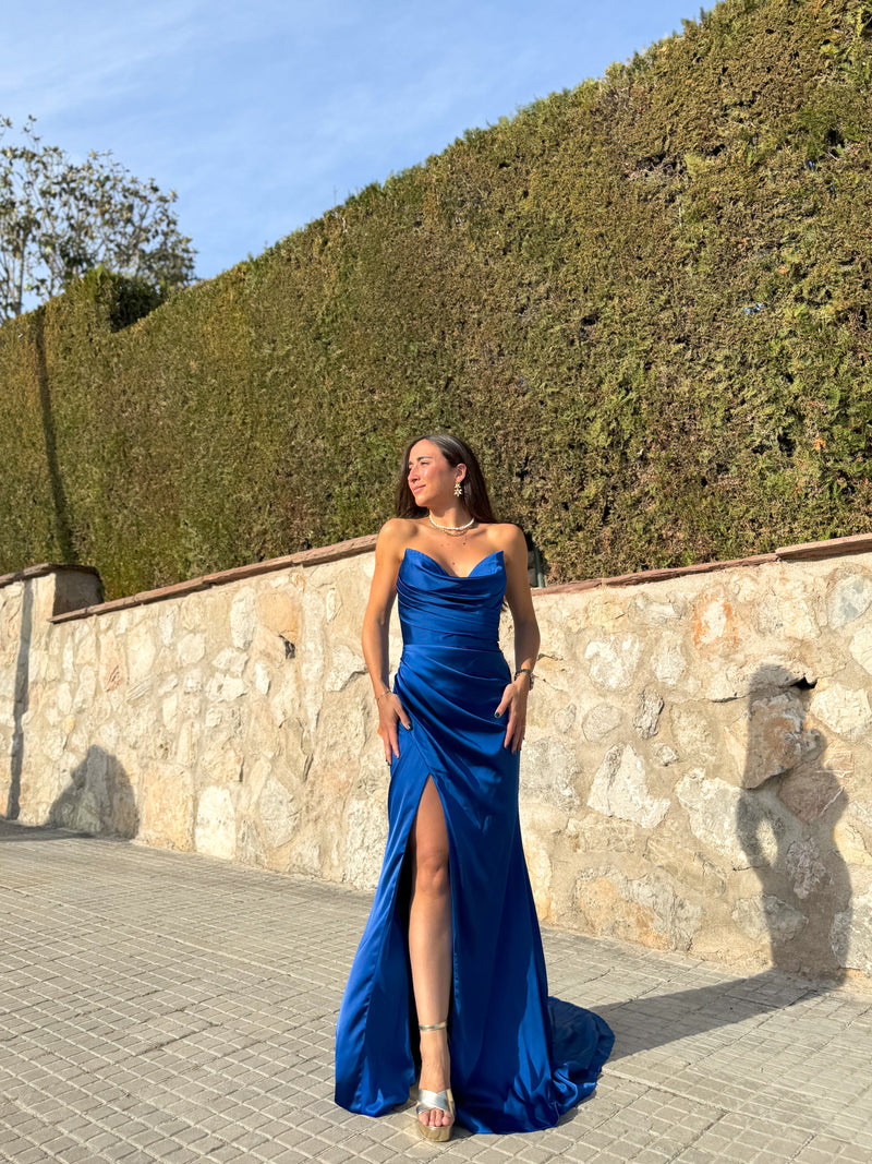 Vestido palabra picos raso azul