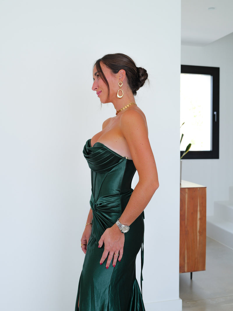 Vestido corsé bandas nudo verde