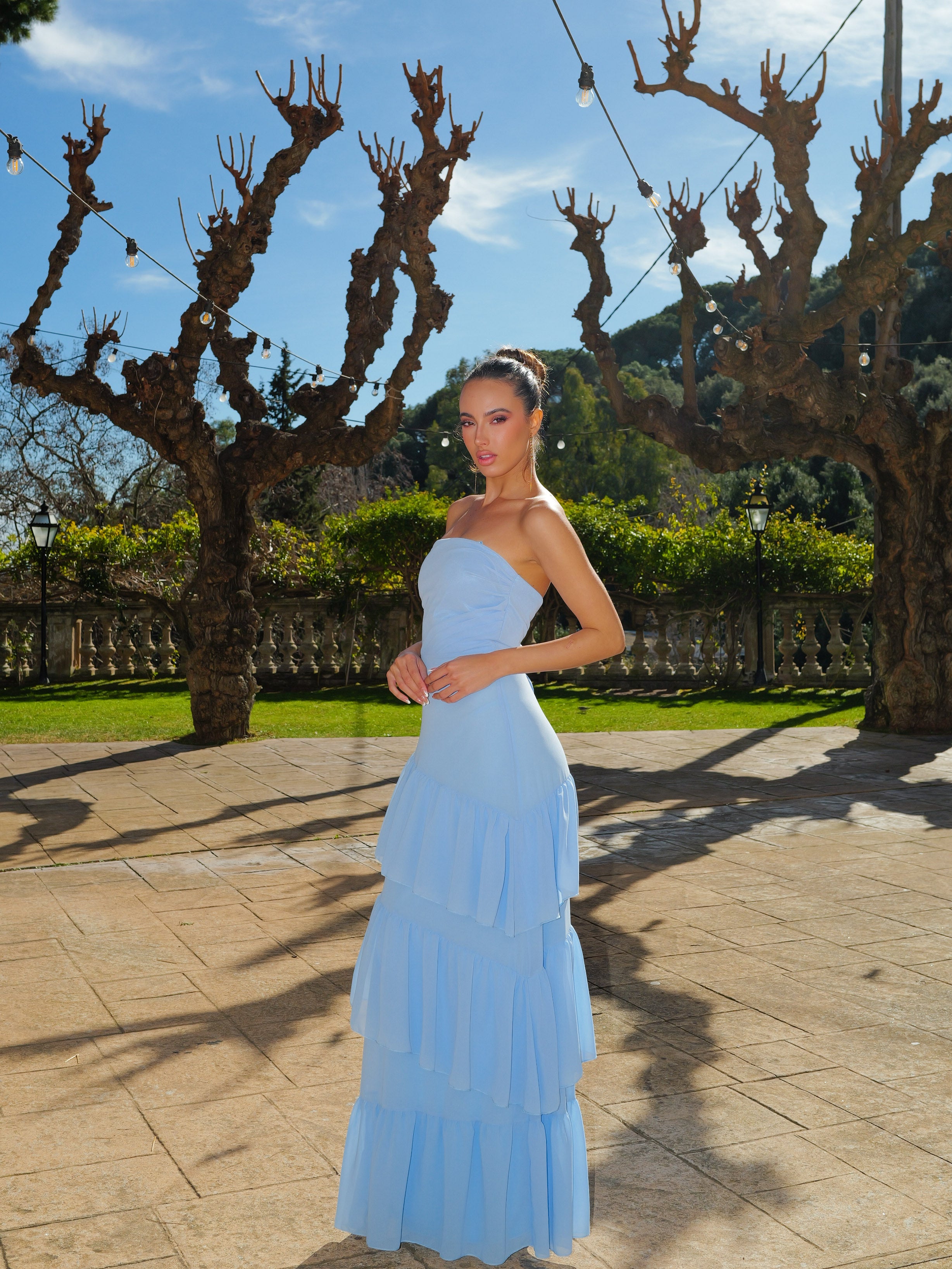 Vestido palabra volantes celeste