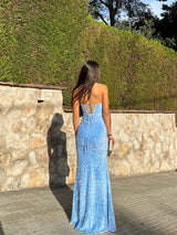 Vestido corse sirena glitter celeste