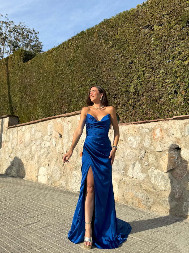 Vestido palabra picos raso azul