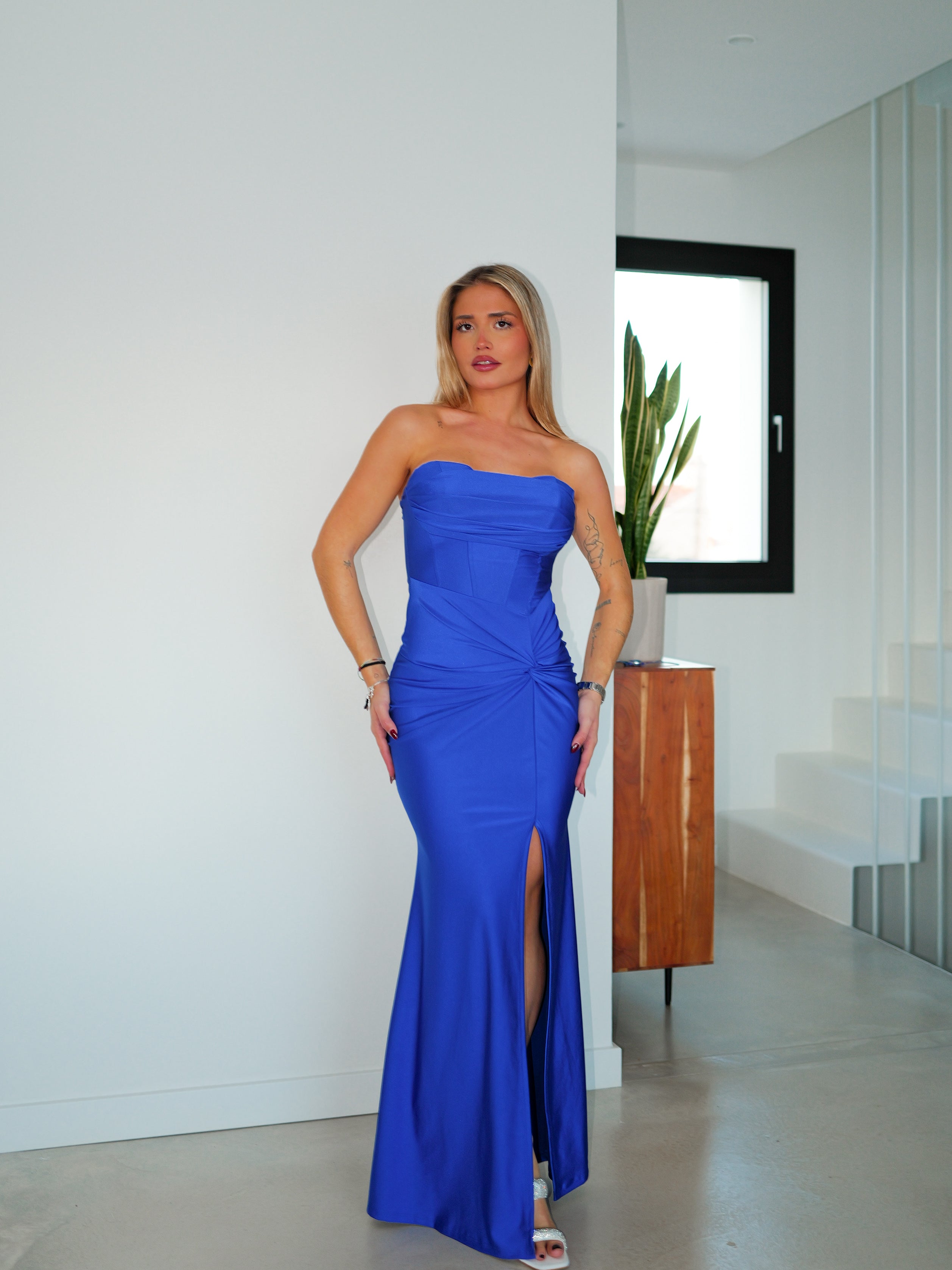 Vestido corsé banda corazón nudo azul