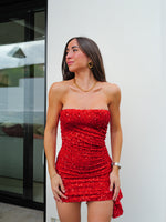 Vestido glitter volante velvet rojo