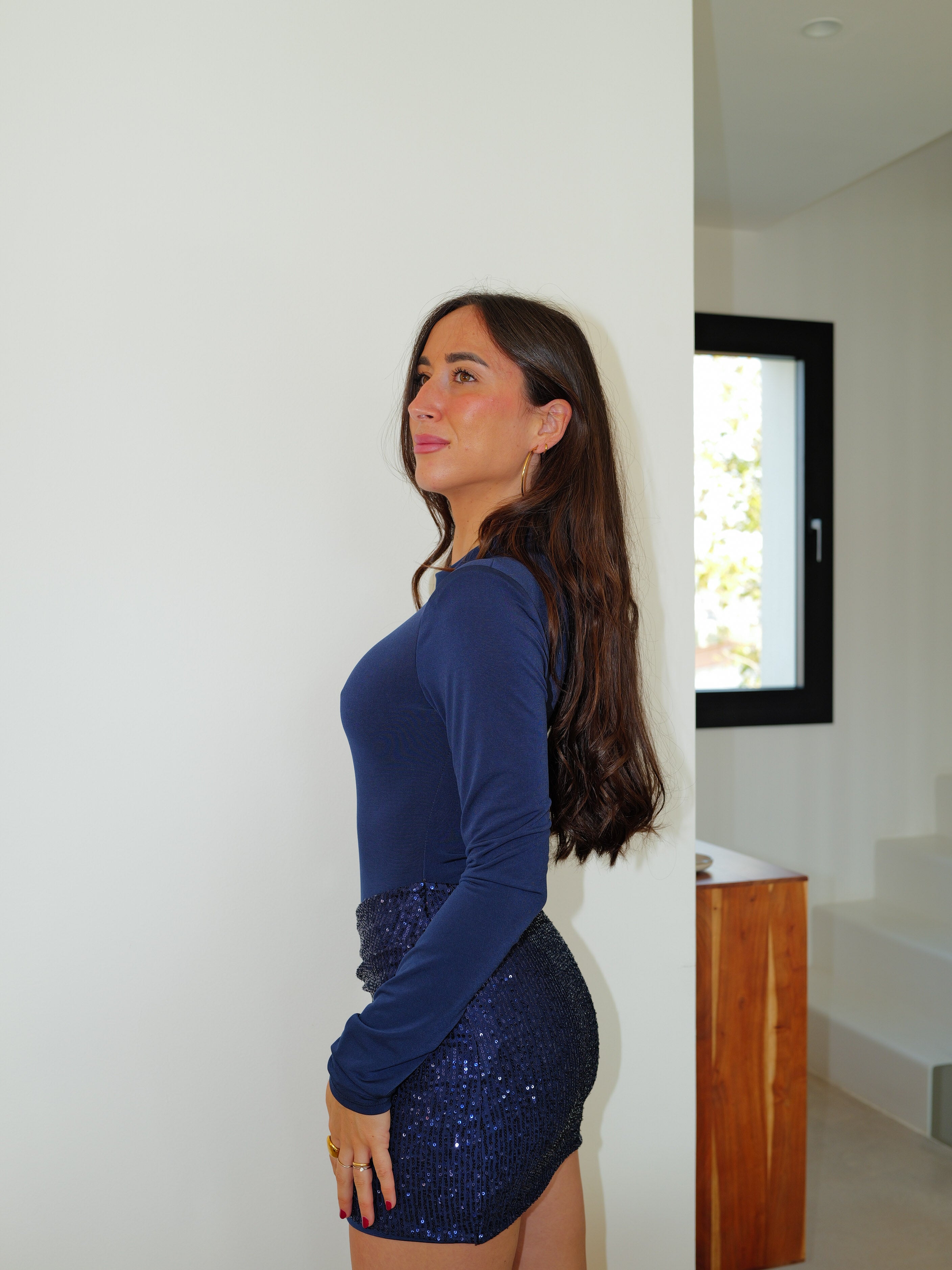 Vestido mini body lentejuelas marino