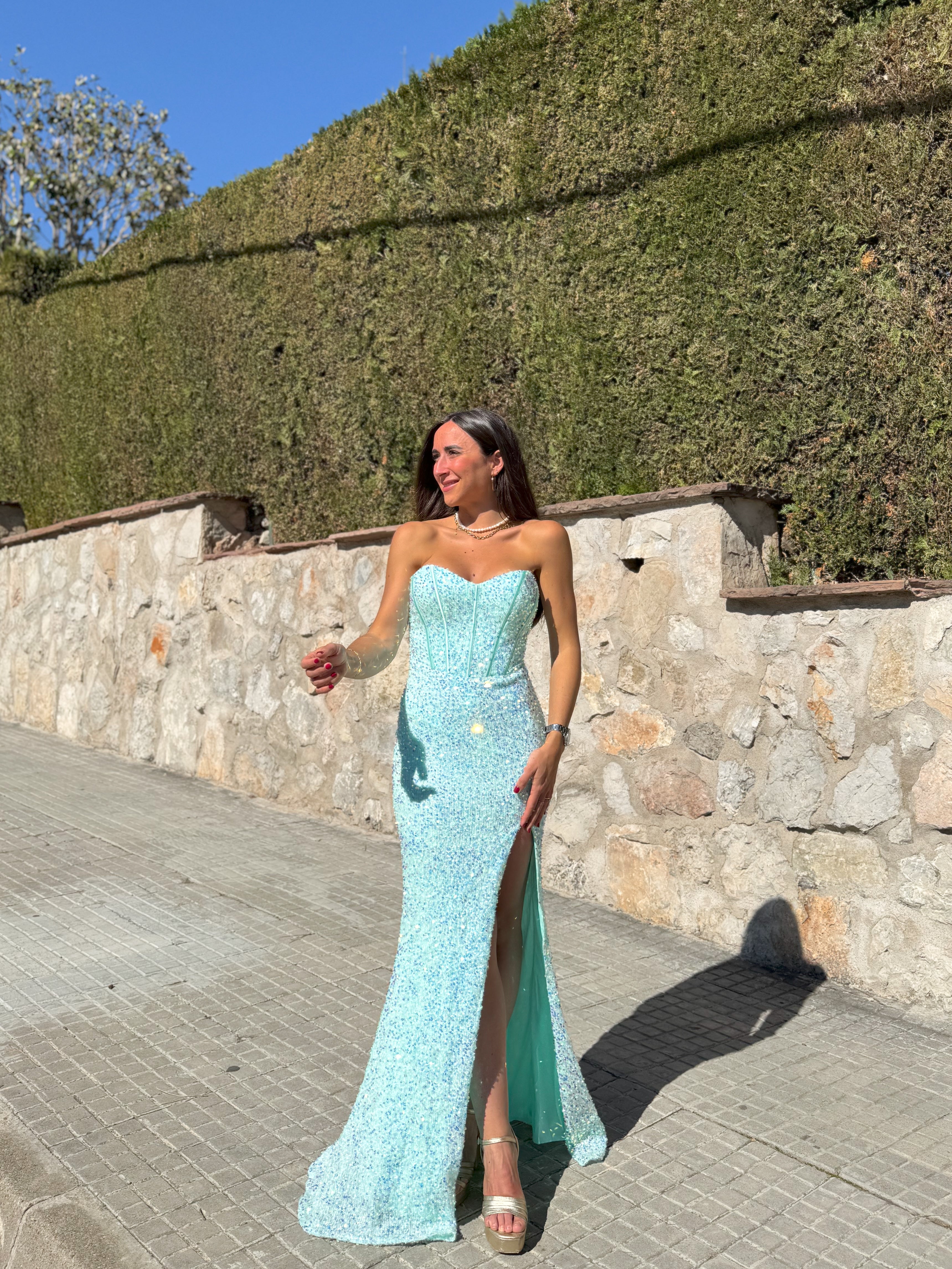 Abito corse sirena glitter turchese