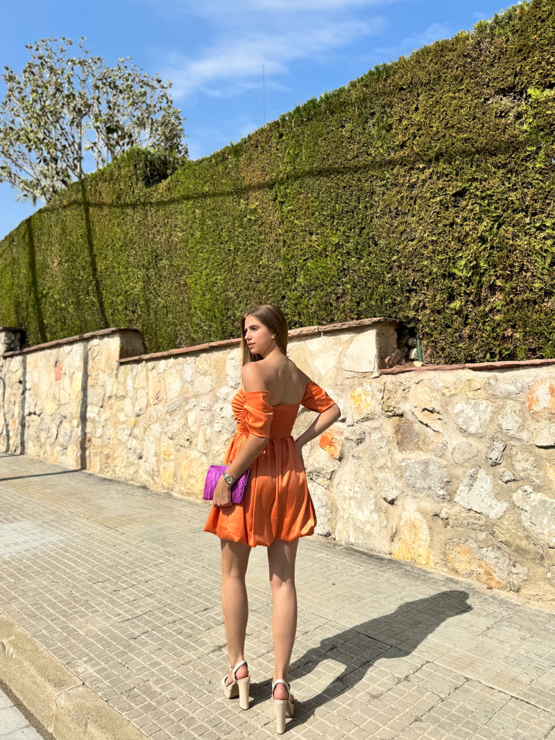 Vestido mini falda abullonada naranja