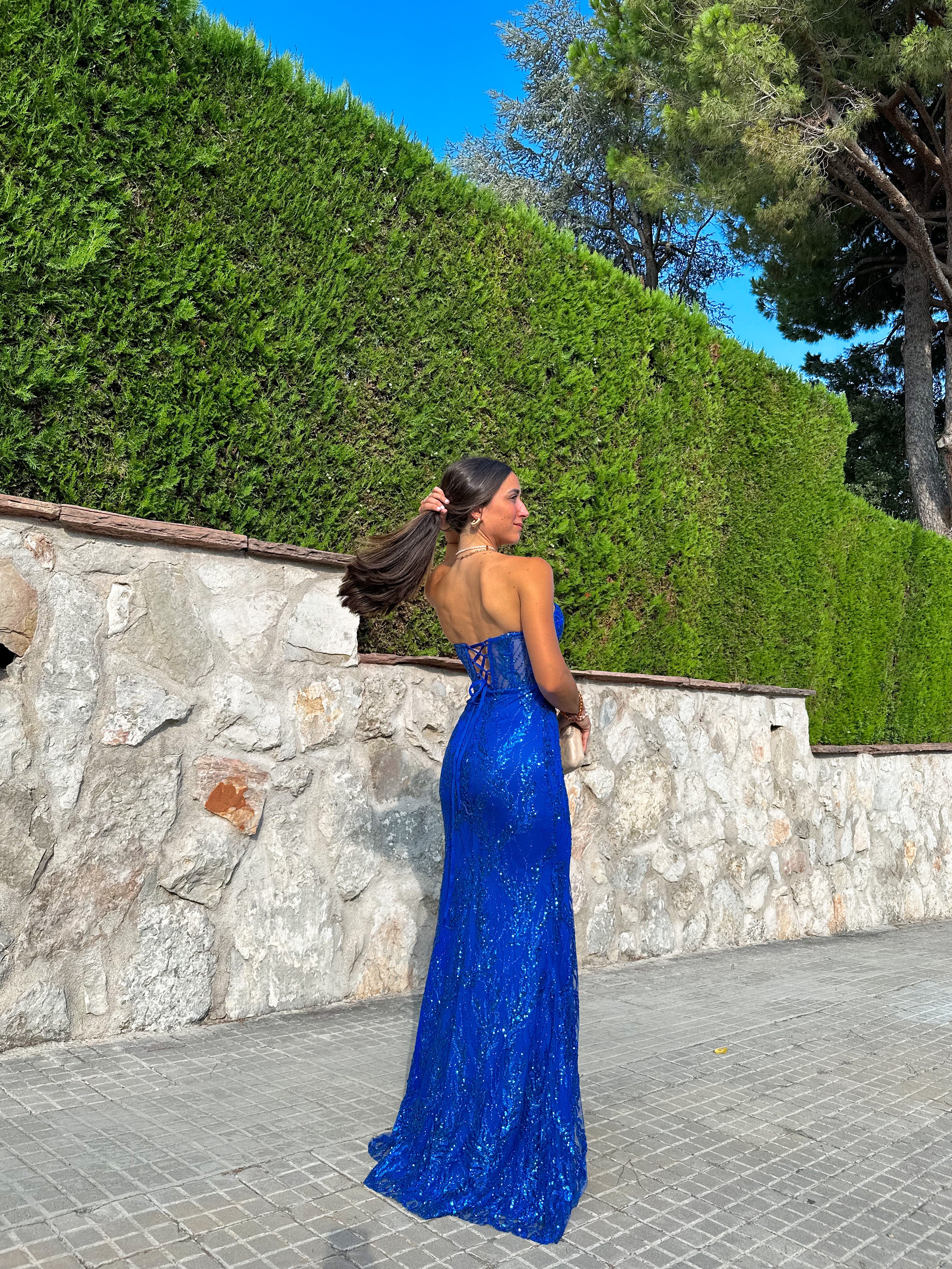 Vestido corse pedreria azul